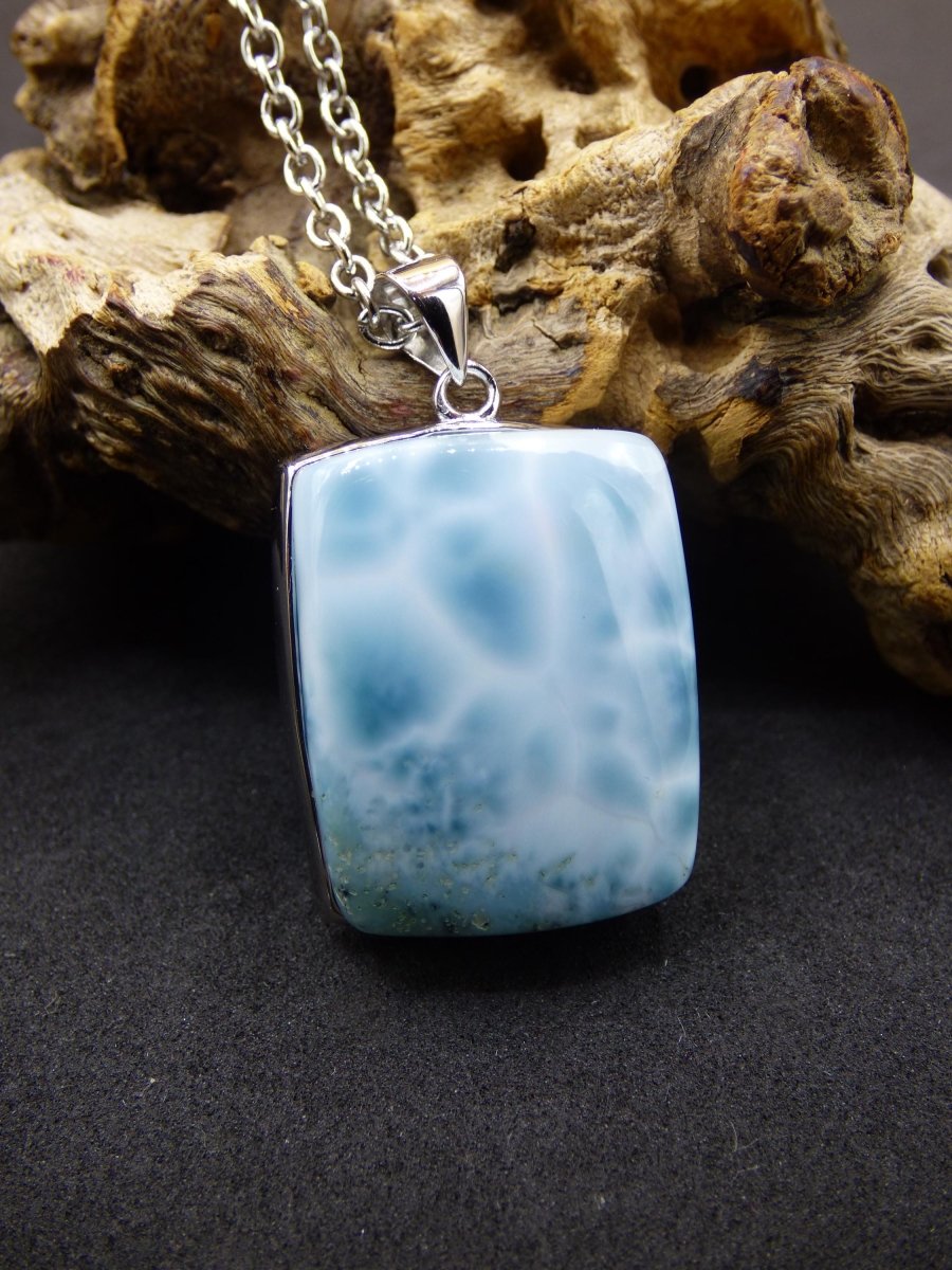 Larimar AAA &quot;Atlantis Stone&quot; Edelstein Kette 925 Sterling Silber Frau Schmuck Edel Natur Heilstein Hippie Rarität Meer Himmel blau Geschenk - Art of Nature Berlin