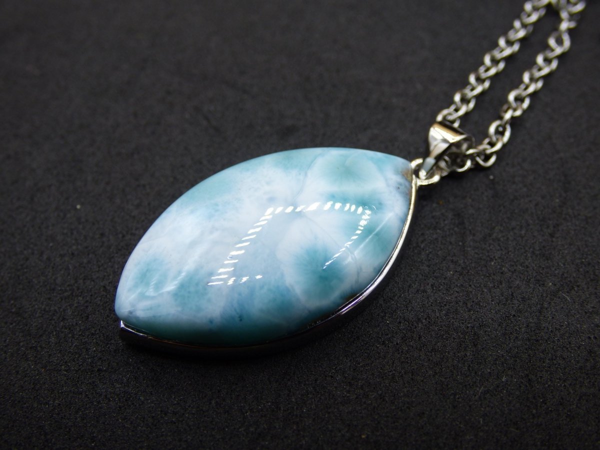Larimar AAA &quot;Atlantis Stone&quot; Edelstein Kette 925 Sterling Silber Frau Schmuck Edel Natur Heilstein Hippie Rarität Meer Himmel blau Geschenk - Art of Nature Berlin