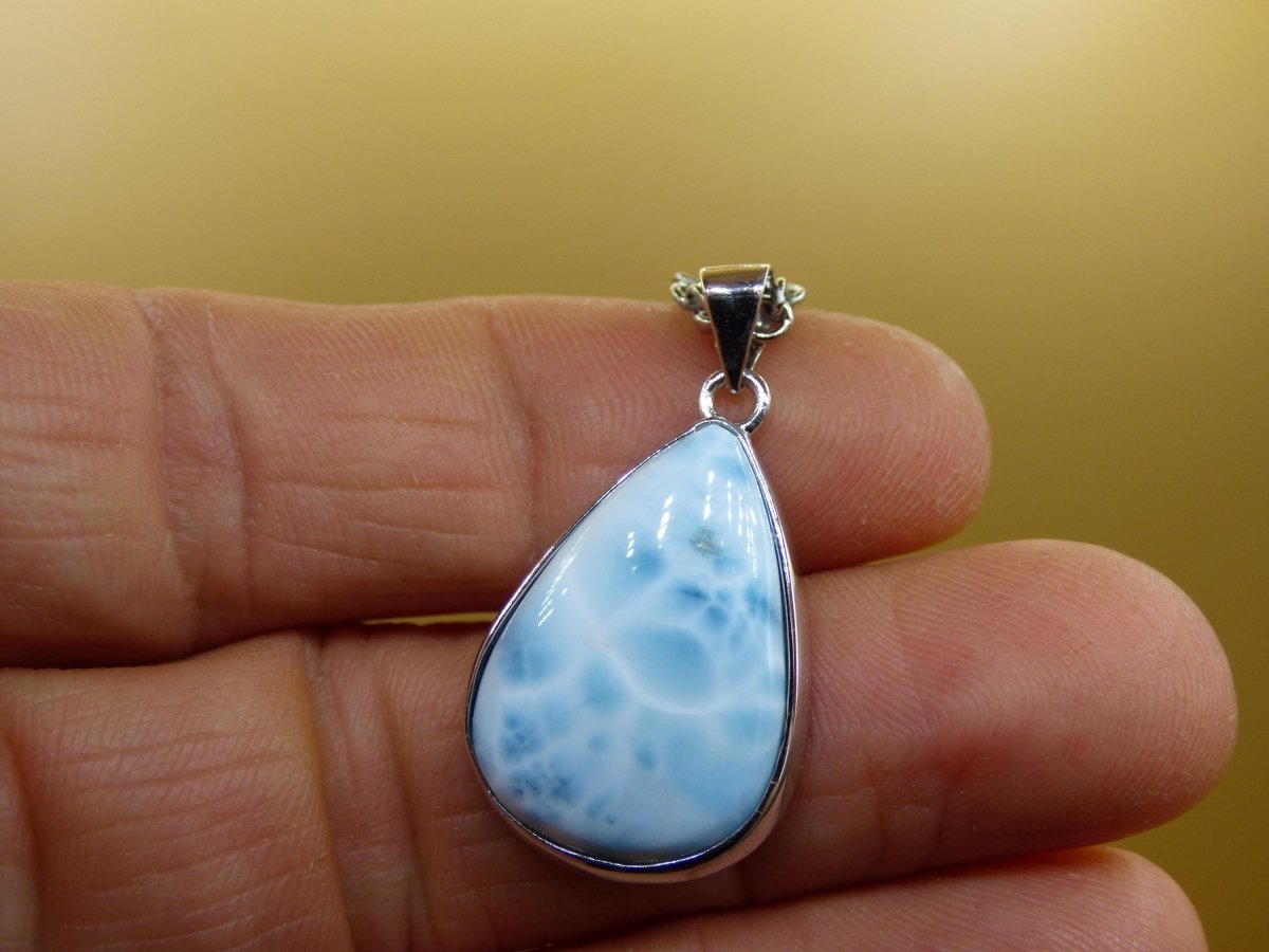 Larimar AAA "Atlantis Stone" Edelstein Kette 925 Sterling Silber Frau Schmuck Edel Natur Heilstein Hippie Rarität Meer Himmel blau Geschenk - Art of Nature Berlin