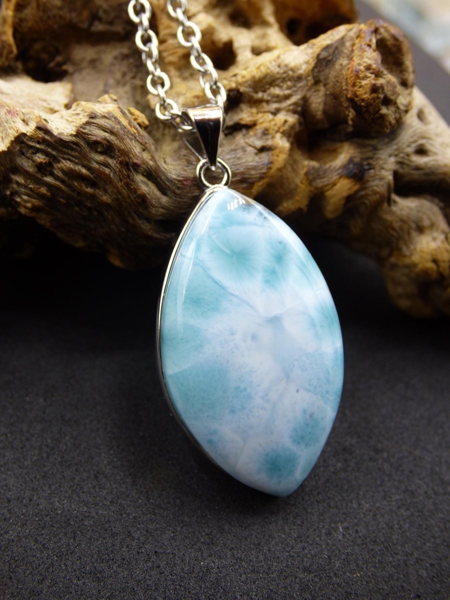 Larimar AAA &quot;Atlantis Stone&quot; Edelstein Kette 925 Sterling Silber Frau Schmuck Edel Natur Heilstein Hippie Rarität Meer Himmel blau Geschenk - Art of Nature Berlin