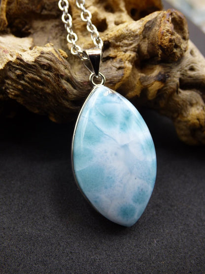 Larimar AAA &quot;Atlantis Stone&quot; Edelstein Kette 925 Sterling Silber Frau Schmuck Edel Natur Heilstein Hippie Rarität Meer Himmel blau Geschenk - Art of Nature Berlin