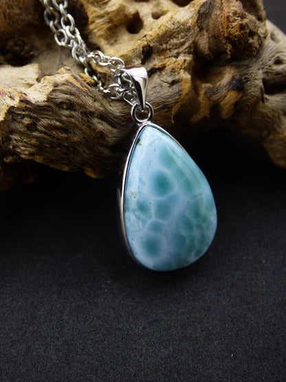 Larimar AAA &quot;Atlantis Stone&quot; Edelstein Kette 925 Sterling Silber Frau Schmuck Edel Natur Heilstein Hippie Rarität Meer Himmel blau Geschenk - Art of Nature Berlin