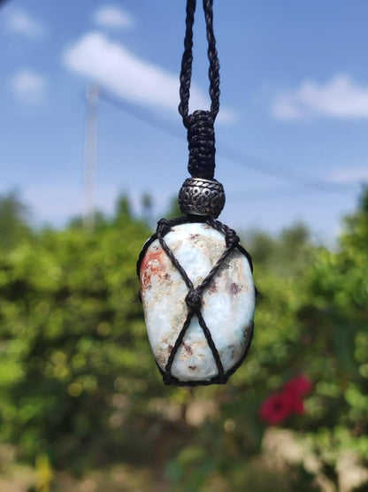 Larimar "Atlantis Stein" blau ~ Makramee Edelstein Kette ~HIPPIE ~GOA ~Boho ~Ethno ~Nature ~Heilstein ~Meer Himmelblau - Art of Nature Berlin