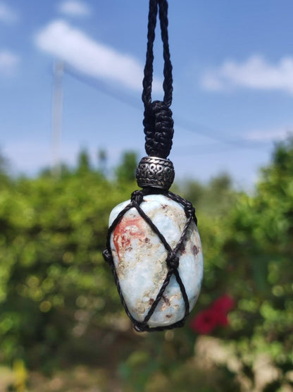 Larimar "Atlantis Stein" blau ~ Makramee Edelstein Kette ~HIPPIE ~GOA ~Boho ~Ethno ~Nature ~Heilstein ~Meer Himmelblau - Art of Nature Berlin