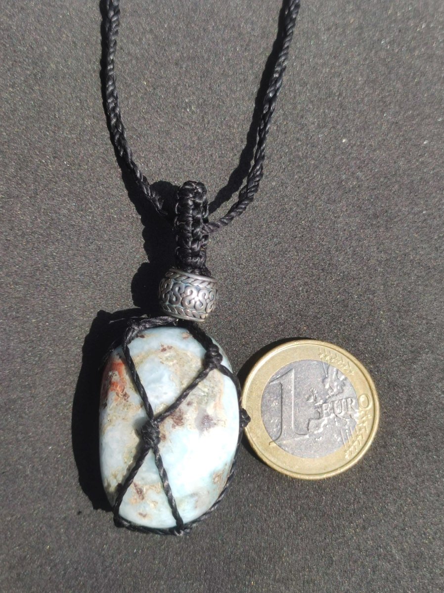 Larimar "Atlantis Stein" blau ~ Makramee Edelstein Kette ~HIPPIE ~GOA ~Boho ~Ethno ~Nature ~Heilstein ~Meer Himmelblau - Art of Nature Berlin