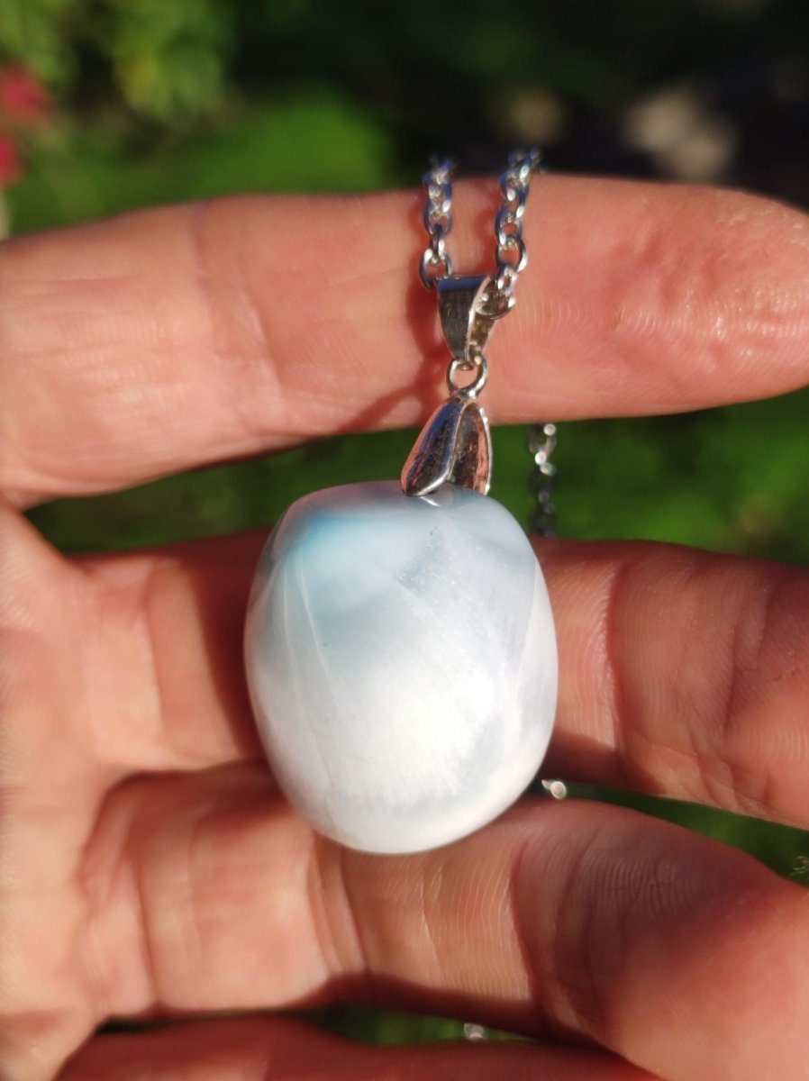 Larimar "Atlantis Stone"~ Edelstein Kette 925 Sterling Silber Öse ~HIPPIE GOA Boho Tibet Ethno Nature Heilstein Rarität Meerblau Himmel - Art of Nature Berlin