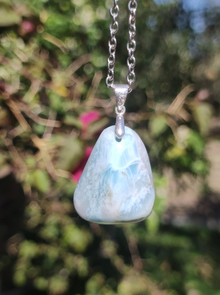 Larimar "Atlantis Stone"~ Edelstein Kette 925 Sterling Silber Öse ~HIPPIE GOA Boho Tibet Ethno Nature Heilstein Rarität Meerblau Himmel - Art of Nature Berlin