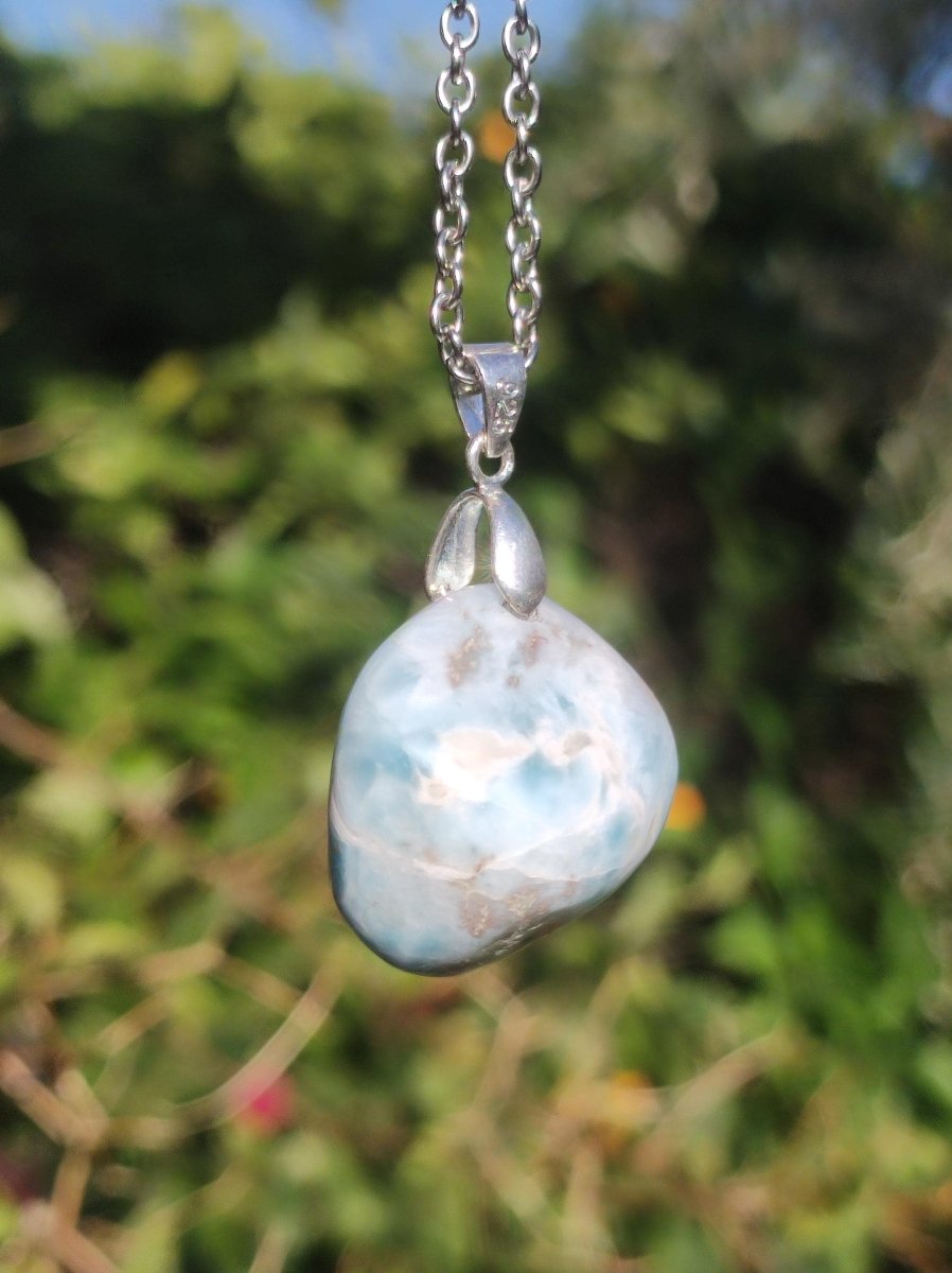 Larimar "Atlantis Stone"~ Edelstein Kette 925 Sterling Silber Öse ~HIPPIE GOA Boho Tibet Ethno Nature Heilstein Rarität Meerblau Himmel - Art of Nature Berlin