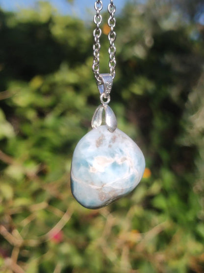 Larimar "Atlantis Stone"~ Edelstein Kette 925 Sterling Silber Öse ~HIPPIE GOA Boho Tibet Ethno Nature Heilstein Rarität Meerblau Himmel - Art of Nature Berlin