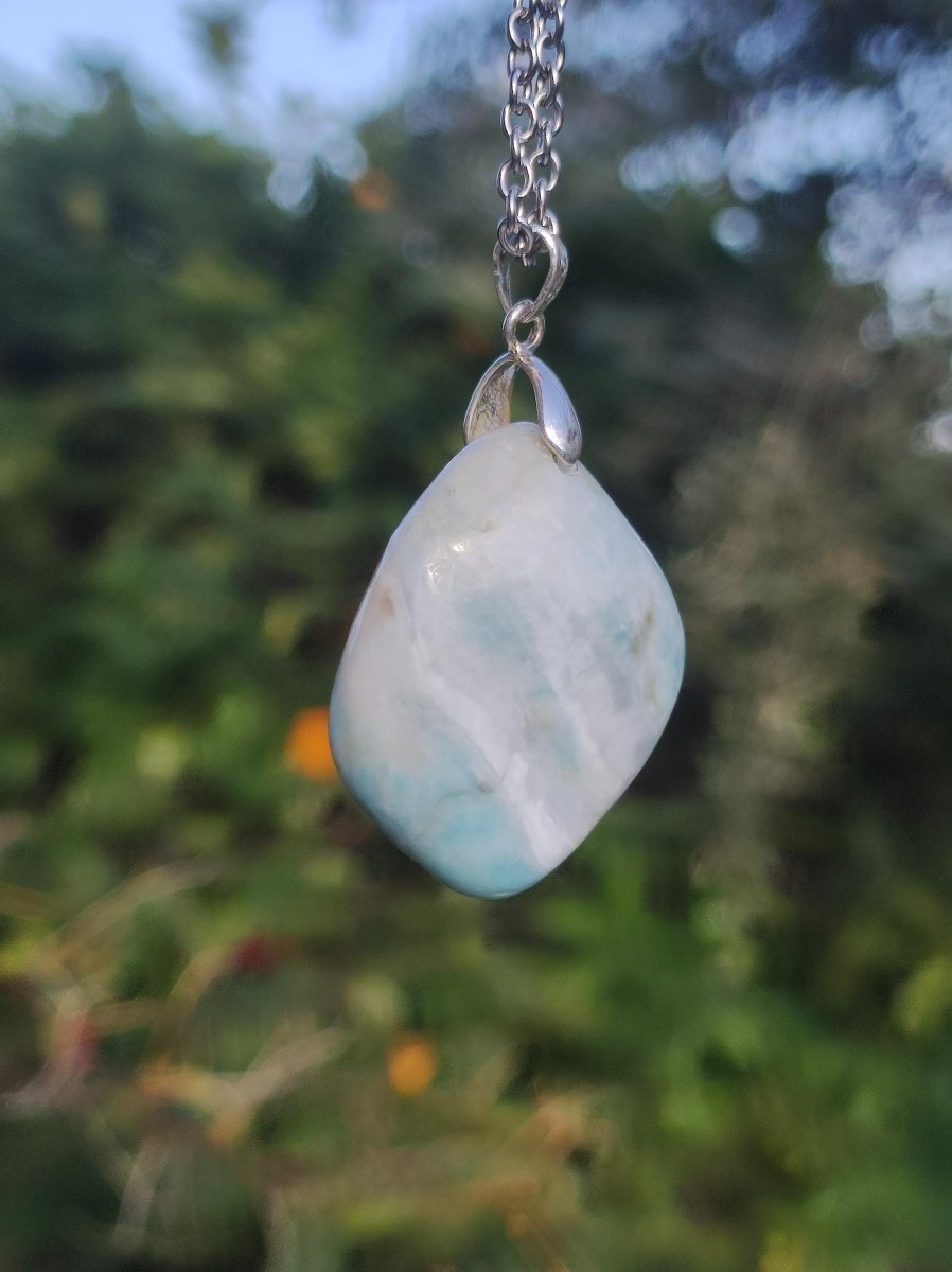 Larimar "Atlantis Stone"~ Edelstein Kette 925 Sterling Silber Öse ~HIPPIE GOA Boho Tibet Ethno Nature Heilstein Rarität Meerblau Himmel - Art of Nature Berlin