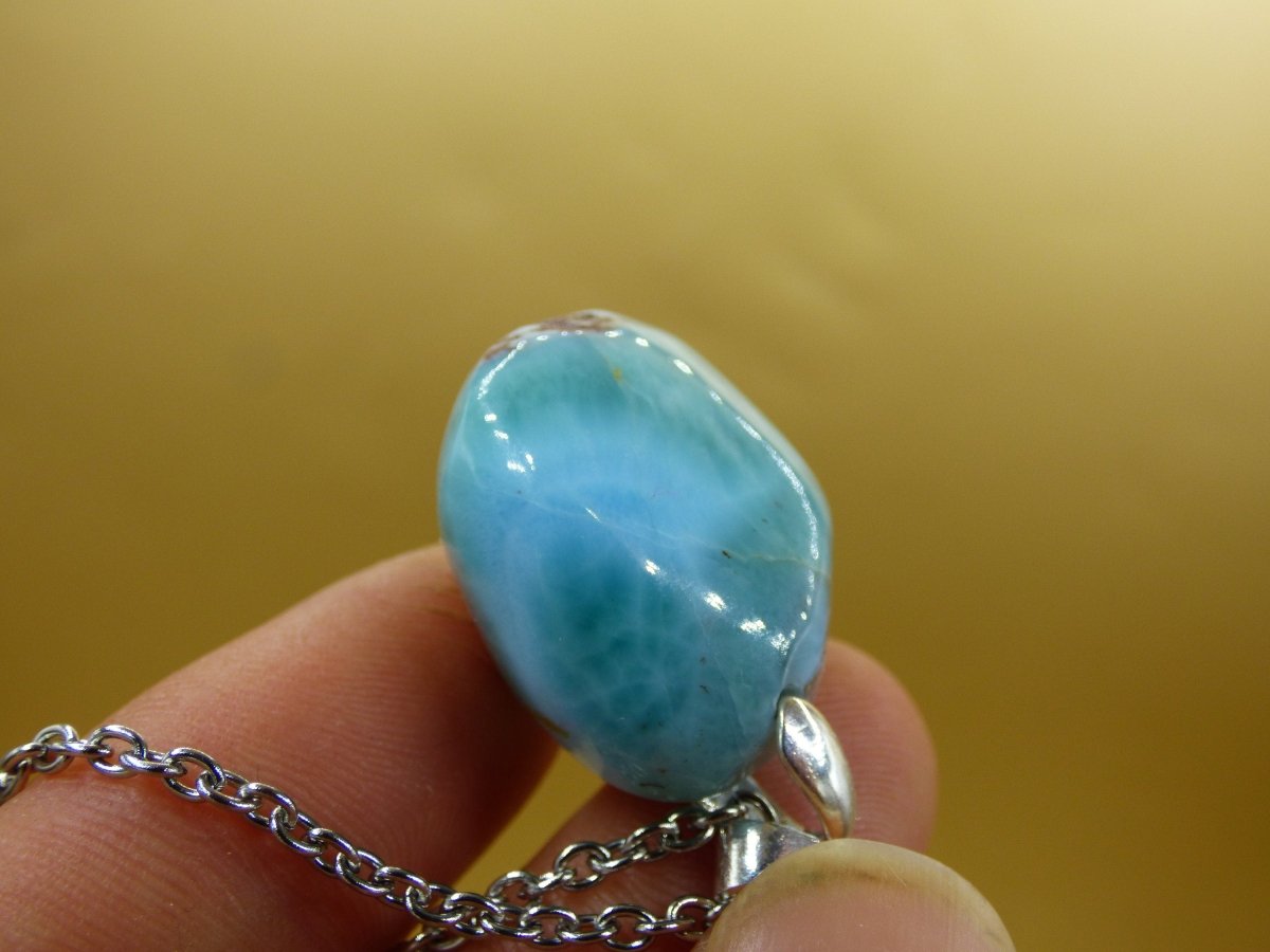 Larimar "Atlantis Stone"~ Edelstein Kette 925 Sterling Silber Öse ~HIPPIE GOA Boho Tibet Ethno Nature Heilstein Rarität Meerblau Himmel - Art of Nature Berlin