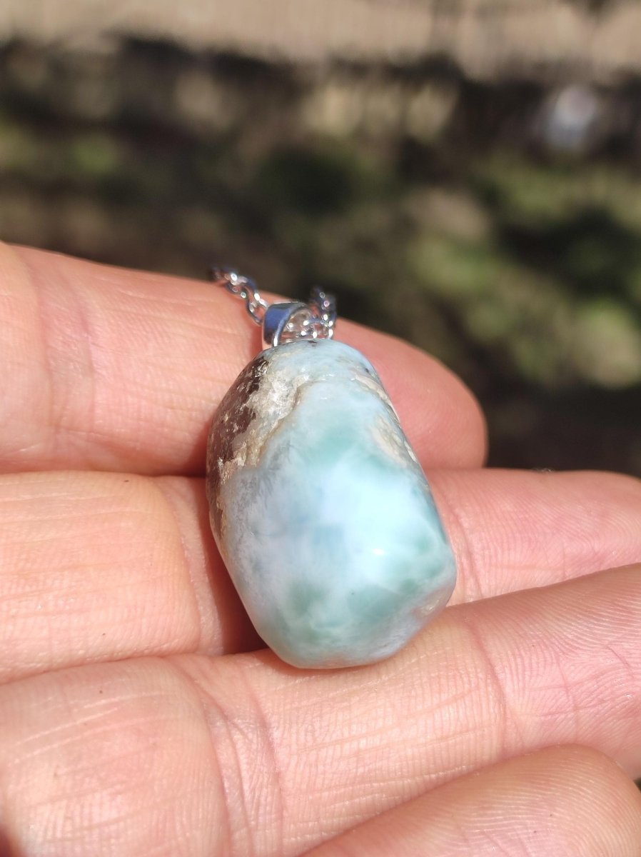 Larimar "Atlantis Stone"~ Edelstein Kette 925 Sterling Silber Öse ~HIPPIE GOA Boho Tibet Ethno Nature Heilstein Rarität Meerblau Himmel - Art of Nature Berlin
