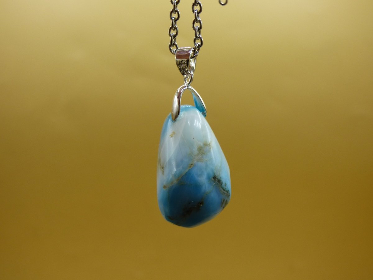 Larimar "Atlantis Stone"~ Edelstein Kette 925 Sterling Silber Öse ~HIPPIE GOA Boho Tibet Ethno Nature Heilstein Rarität Meerblau Himmel - Art of Nature Berlin