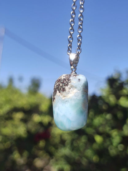 Larimar "Atlantis Stone"~ Edelstein Kette 925 Sterling Silber Öse ~HIPPIE GOA Boho Tibet Ethno Nature Heilstein Rarität Meerblau Himmel - Art of Nature Berlin