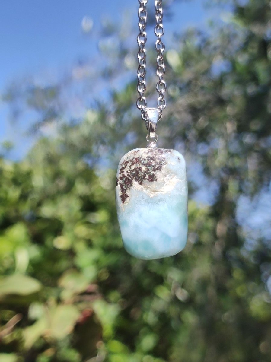 Larimar "Atlantis Stone"~ Edelstein Kette 925 Sterling Silber Öse ~HIPPIE GOA Boho Tibet Ethno Nature Heilstein Rarität Meerblau Himmel - Art of Nature Berlin
