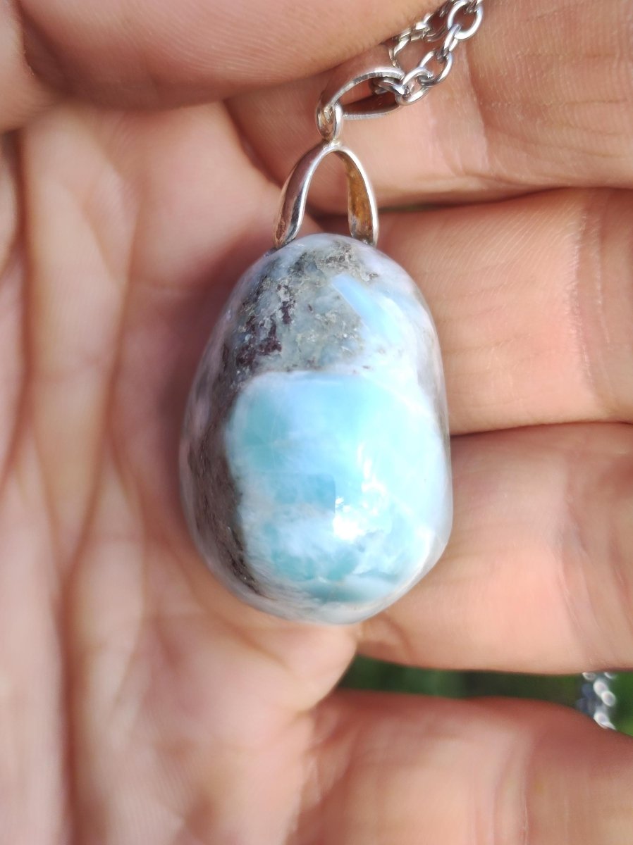 Larimar "Atlantis Stone"~ Edelstein Kette 925 Sterling Silber Öse ~HIPPIE GOA Boho Tibet Ethno Nature Heilstein Rarität Meerblau Himmel - Art of Nature Berlin