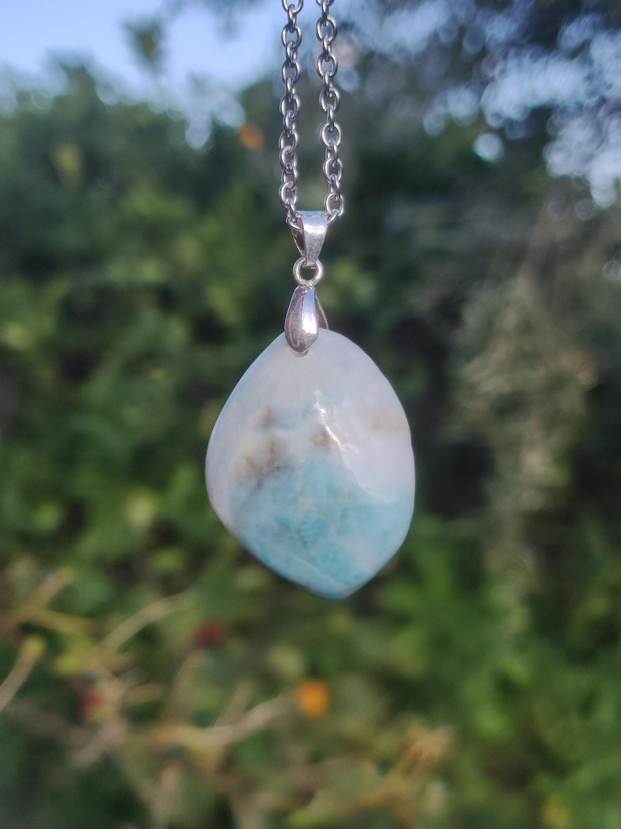 Larimar "Atlantis Stone"~ Edelstein Kette 925 Sterling Silber Öse ~HIPPIE GOA Boho Tibet Ethno Nature Heilstein Rarität Meerblau Himmel - Art of Nature Berlin