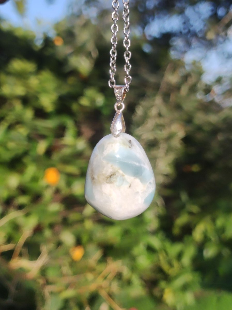 Larimar "Atlantis Stone"~ Edelstein Kette 925 Sterling Silber Öse ~HIPPIE GOA Boho Tibet Ethno Nature Heilstein Rarität Meerblau Himmel - Art of Nature Berlin