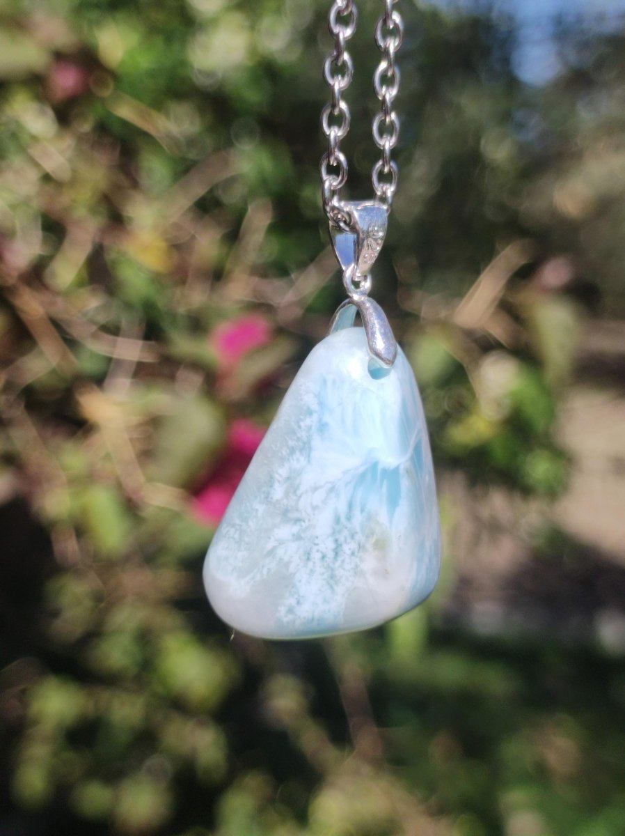 Larimar "Atlantis Stone"~ Edelstein Kette 925 Sterling Silber Öse ~HIPPIE GOA Boho Tibet Ethno Nature Heilstein Rarität Meerblau Himmel - Art of Nature Berlin