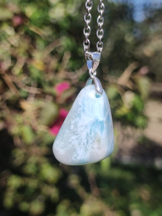 Larimar "Atlantis Stone"~ Edelstein Kette 925 Sterling Silber Öse ~HIPPIE GOA Boho Tibet Ethno Nature Heilstein Rarität Meerblau Himmel - Art of Nature Berlin