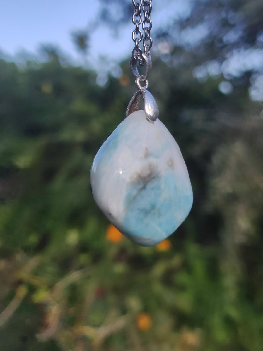 Larimar "Atlantis Stone"~ Edelstein Kette 925 Sterling Silber Öse ~HIPPIE GOA Boho Tibet Ethno Nature Heilstein Rarität Meerblau Himmel - Art of Nature Berlin