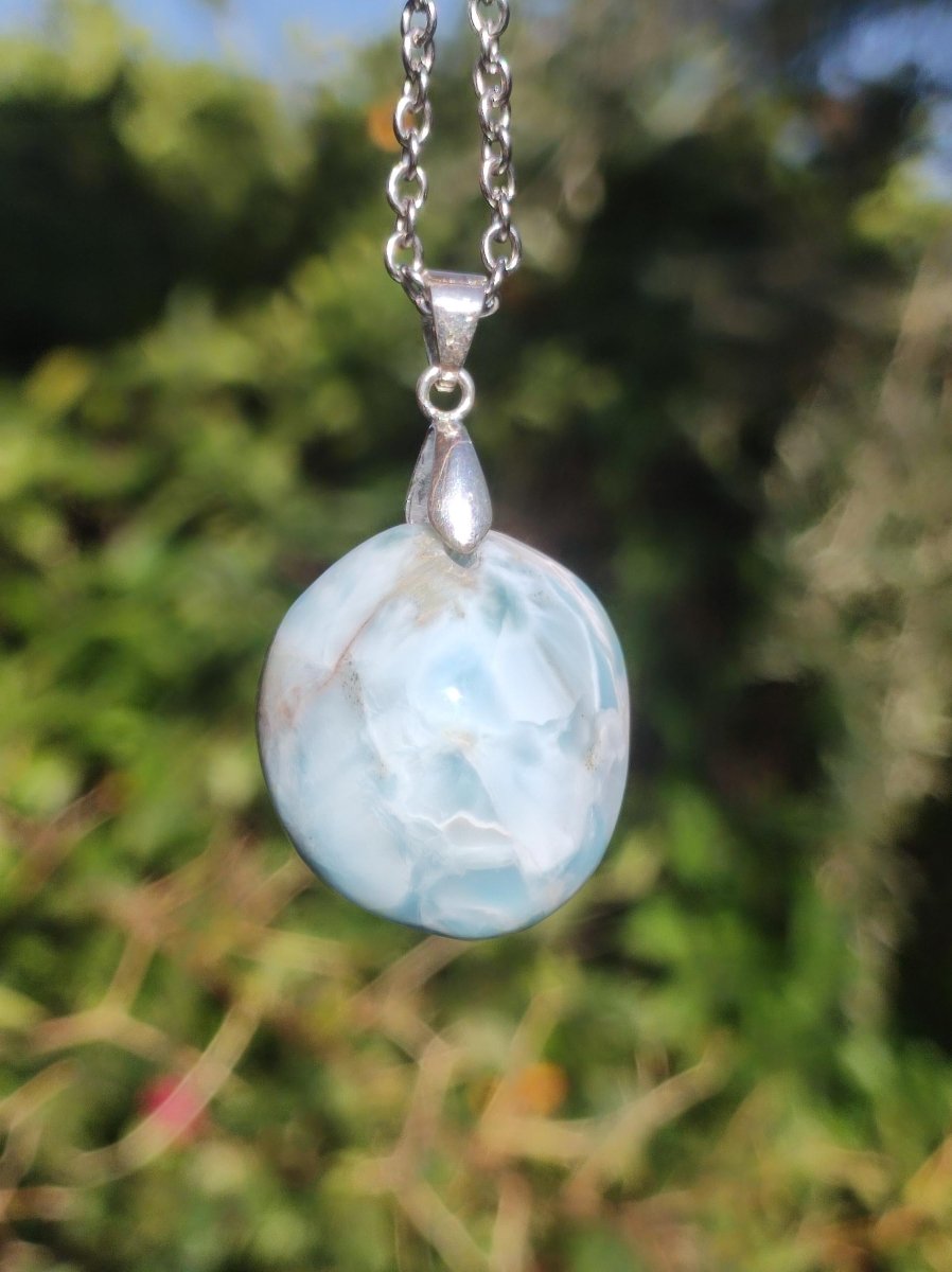 Larimar "Atlantis Stone"~ Edelstein Kette 925 Sterling Silber Öse ~HIPPIE GOA Boho Tibet Ethno Nature Heilstein Rarität Meerblau Himmel - Art of Nature Berlin