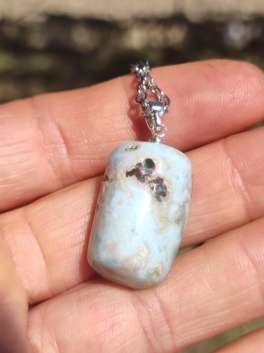 Larimar "Atlantis Stone"~ Edelstein Kette 925 Sterling Silber Öse ~HIPPIE GOA Boho Tibet Ethno Nature Heilstein Rarität Meerblau Himmel - Art of Nature Berlin