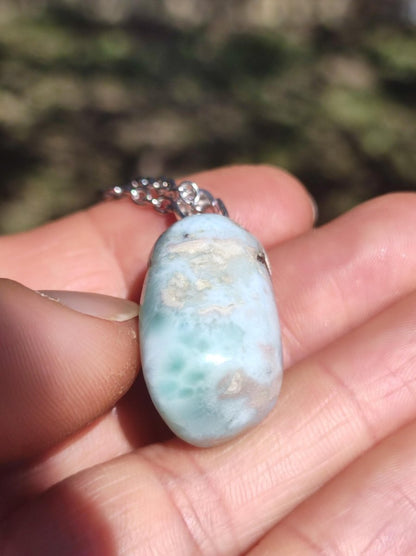 Larimar "Atlantis Stone"~ Edelstein Kette 925 Sterling Silber Öse ~HIPPIE GOA Boho Tibet Ethno Nature Heilstein Rarität Meerblau Himmel - Art of Nature Berlin