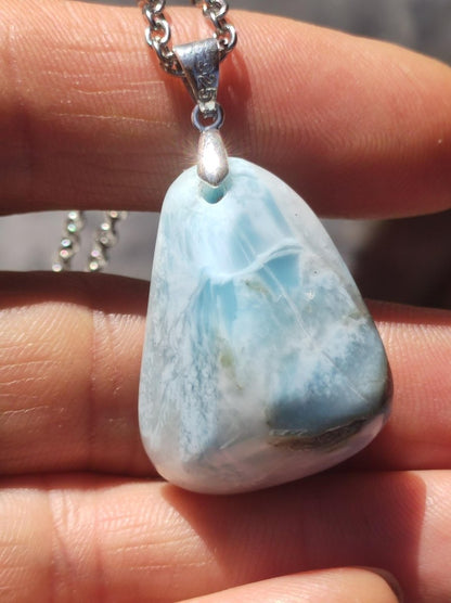 Larimar "Atlantis Stone"~ Edelstein Kette 925 Sterling Silber Öse ~HIPPIE GOA Boho Tibet Ethno Nature Heilstein Rarität Meerblau Himmel - Art of Nature Berlin