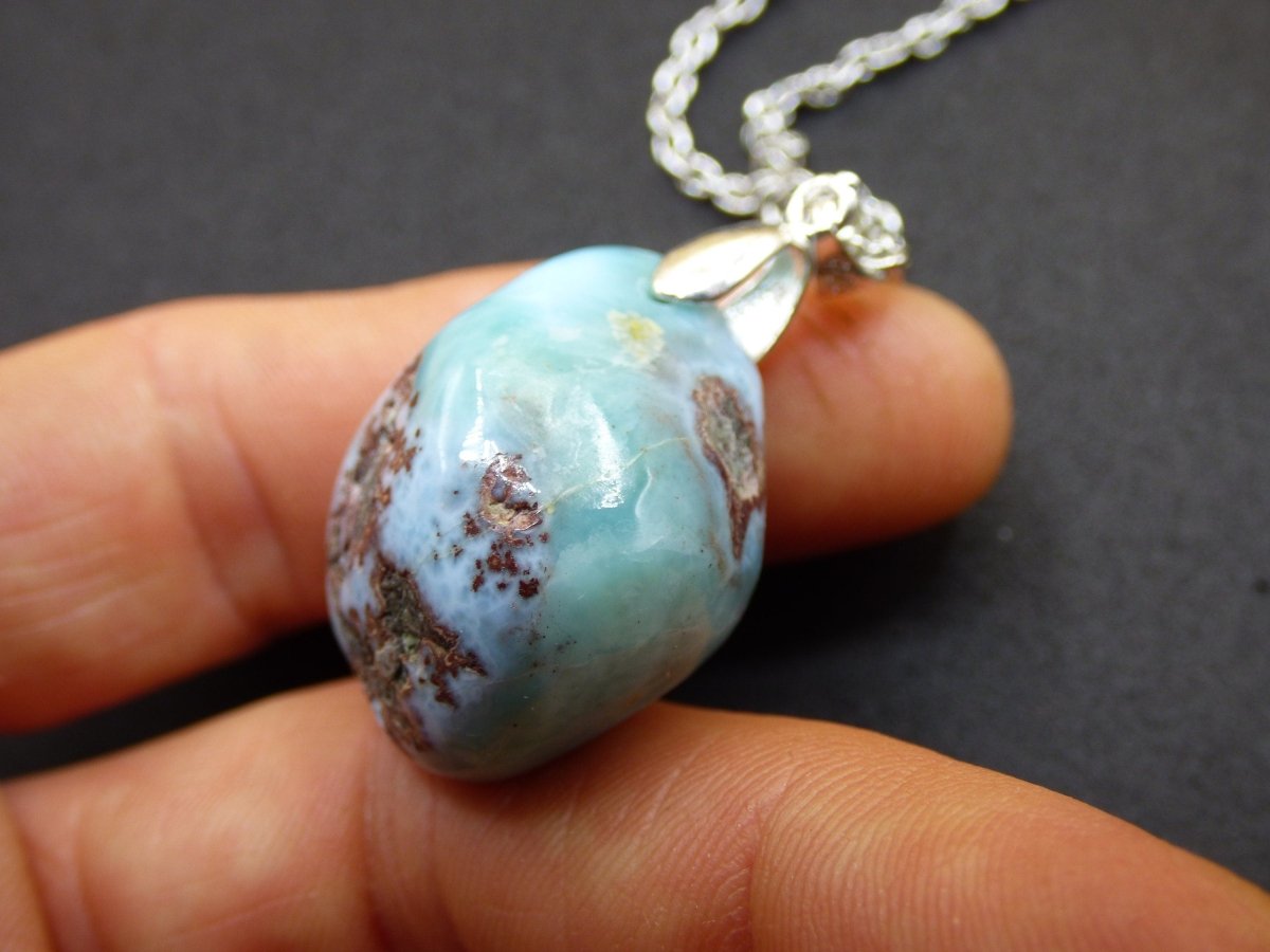 Larimar "Atlantis Stone"~ Edelstein Kette 925 Sterling Silber Öse ~HIPPIE GOA Boho Tibet Ethno Nature Heilstein Rarität Meerblau Himmel - Art of Nature Berlin