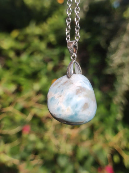 Larimar "Atlantis Stone"~ Edelstein Kette 925 Sterling Silber Öse ~HIPPIE GOA Boho Tibet Ethno Nature Heilstein Rarität Meerblau Himmel - Art of Nature Berlin