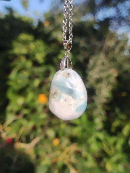 Larimar "Atlantis Stone"~ Edelstein Kette 925 Sterling Silber Öse ~HIPPIE GOA Boho Tibet Ethno Nature Heilstein Rarität Meerblau Himmel - Art of Nature Berlin