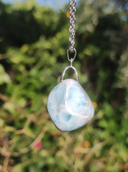 Larimar "Atlantis Stone"~ Edelstein Kette 925 Sterling Silber Öse ~HIPPIE GOA Boho Tibet Ethno Nature Heilstein Rarität Meerblau Himmel - Art of Nature Berlin