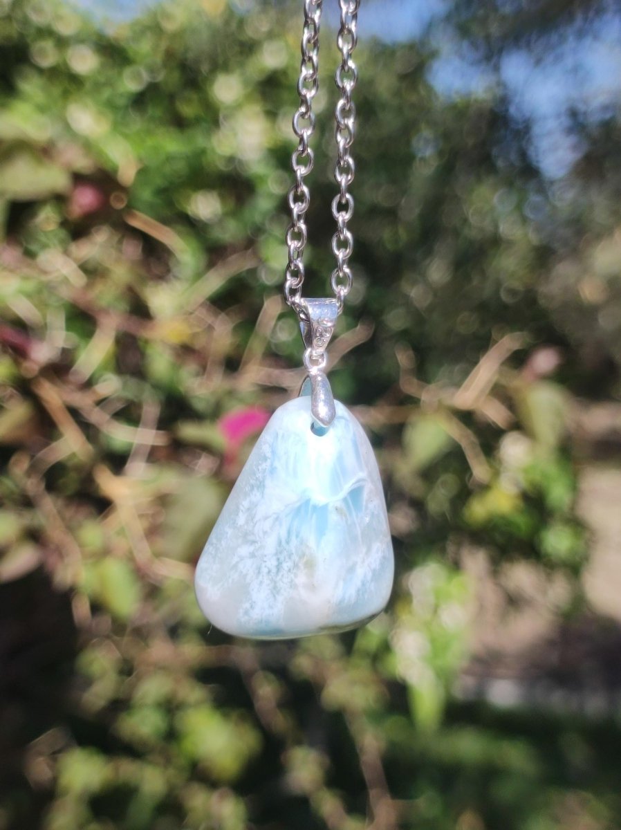 Larimar "Atlantis Stone"~ Edelstein Kette 925 Sterling Silber Öse ~HIPPIE GOA Boho Tibet Ethno Nature Heilstein Rarität Meerblau Himmel - Art of Nature Berlin