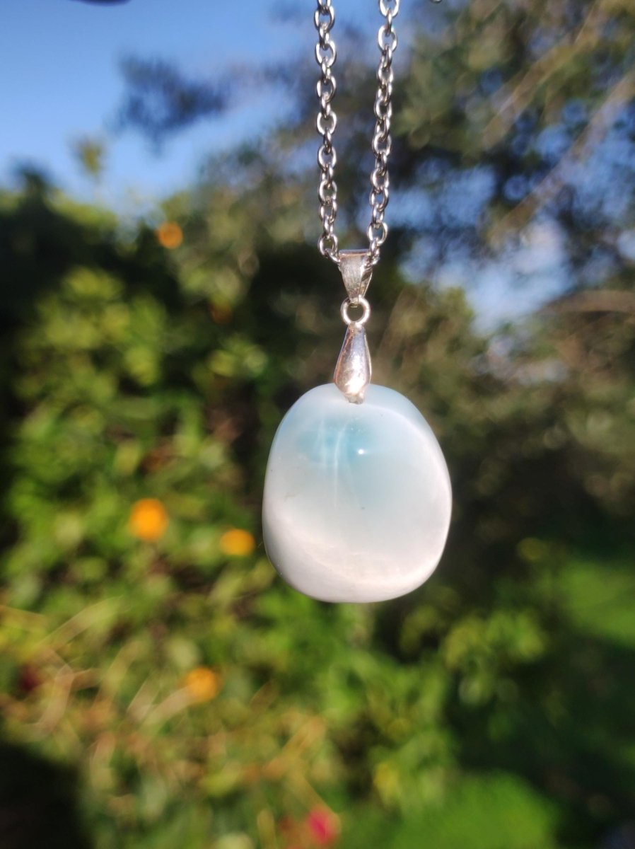 Larimar "Atlantis Stone"~ Edelstein Kette 925 Sterling Silber Öse ~HIPPIE GOA Boho Tibet Ethno Nature Heilstein Rarität Meerblau Himmel - Art of Nature Berlin