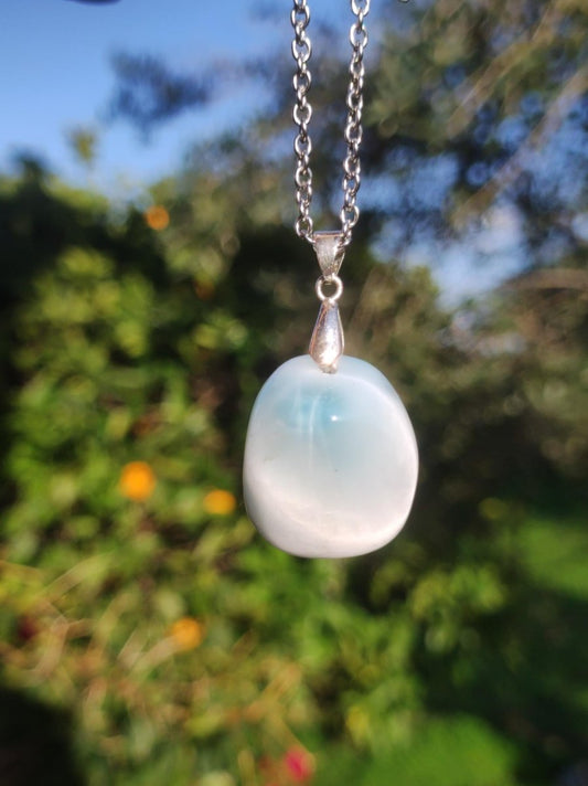 Larimar "Atlantis Stone"~ Edelstein Kette 925 Sterling Silber Öse ~HIPPIE GOA Boho Tibet Ethno Nature Heilstein Rarität Meerblau Himmel - Art of Nature Berlin