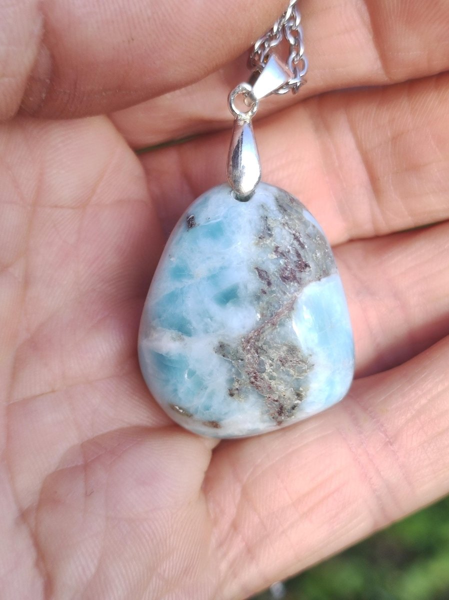 Larimar "Atlantis Stone"~ Edelstein Kette 925 Sterling Silber Öse ~HIPPIE GOA Boho Tibet Ethno Nature Heilstein Rarität Meerblau Himmel - Art of Nature Berlin