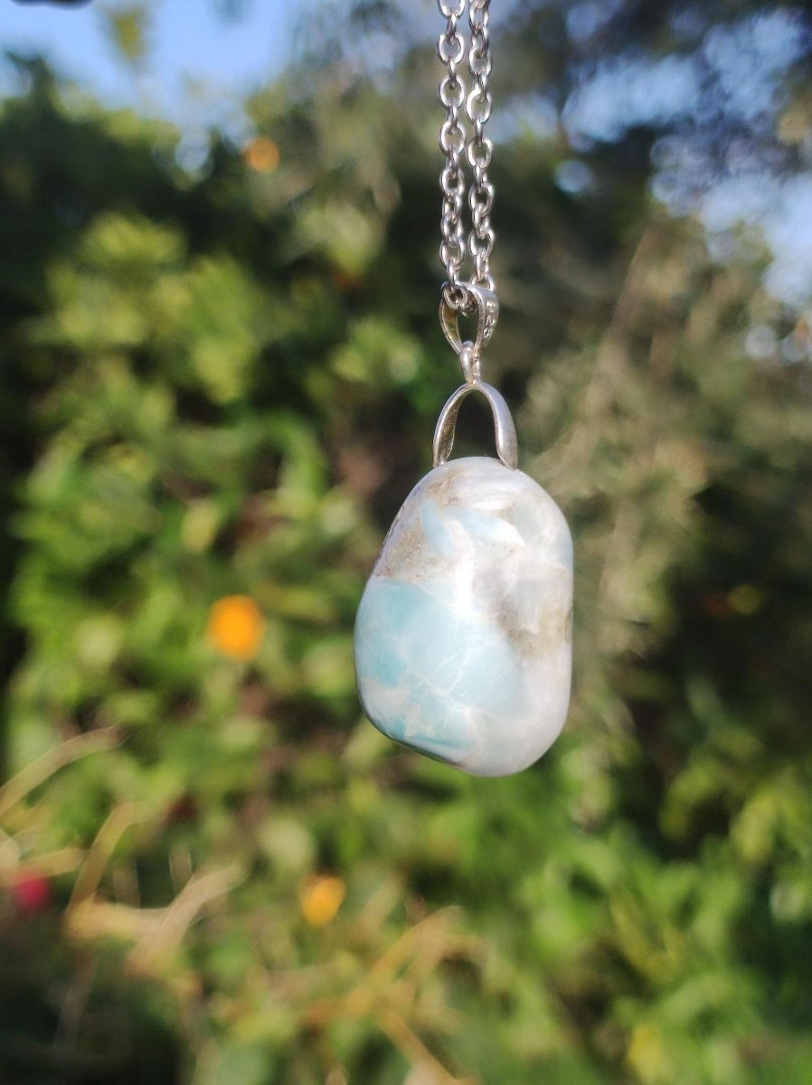 Larimar "Atlantis Stone"~ Edelstein Kette 925 Sterling Silber Öse ~HIPPIE GOA Boho Tibet Ethno Nature Heilstein Rarität Meerblau Himmel - Art of Nature Berlin