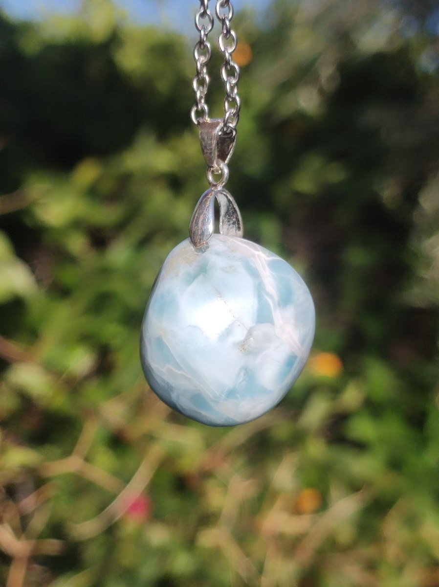 Larimar "Atlantis Stone"~ Edelstein Kette 925 Sterling Silber Öse ~HIPPIE GOA Boho Tibet Ethno Nature Heilstein Rarität Meerblau Himmel - Art of Nature Berlin