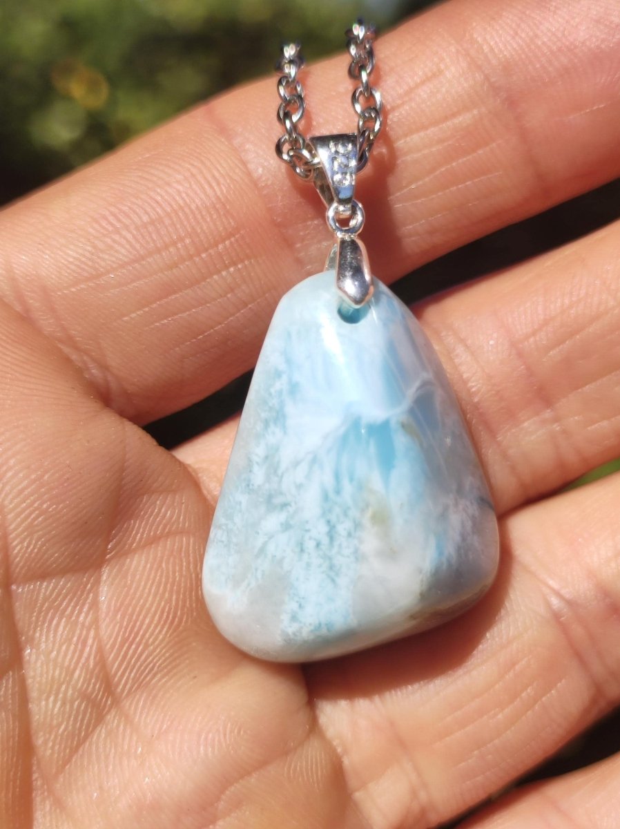 Larimar "Atlantis Stone"~ Edelstein Kette 925 Sterling Silber Öse ~HIPPIE GOA Boho Tibet Ethno Nature Heilstein Rarität Meerblau Himmel - Art of Nature Berlin
