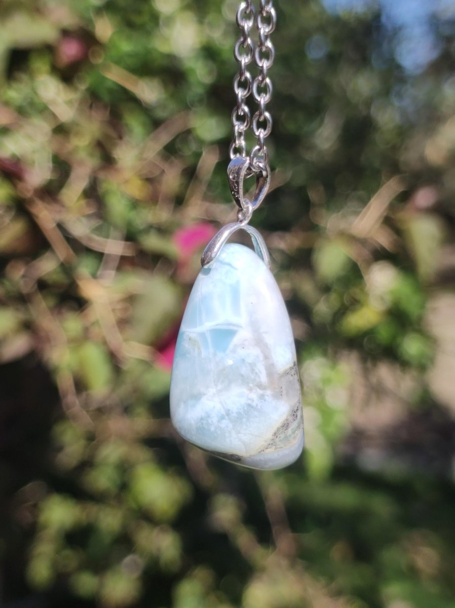 Larimar "Atlantis Stone"~ Edelstein Kette 925 Sterling Silber Öse ~HIPPIE GOA Boho Tibet Ethno Nature Heilstein Rarität Meerblau Himmel - Art of Nature Berlin