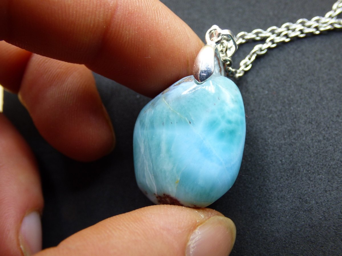 Larimar "Atlantis Stone"~ Edelstein Kette 925 Sterling Silber Öse ~HIPPIE GOA Boho Tibet Ethno Nature Heilstein Rarität Meerblau Himmel - Art of Nature Berlin