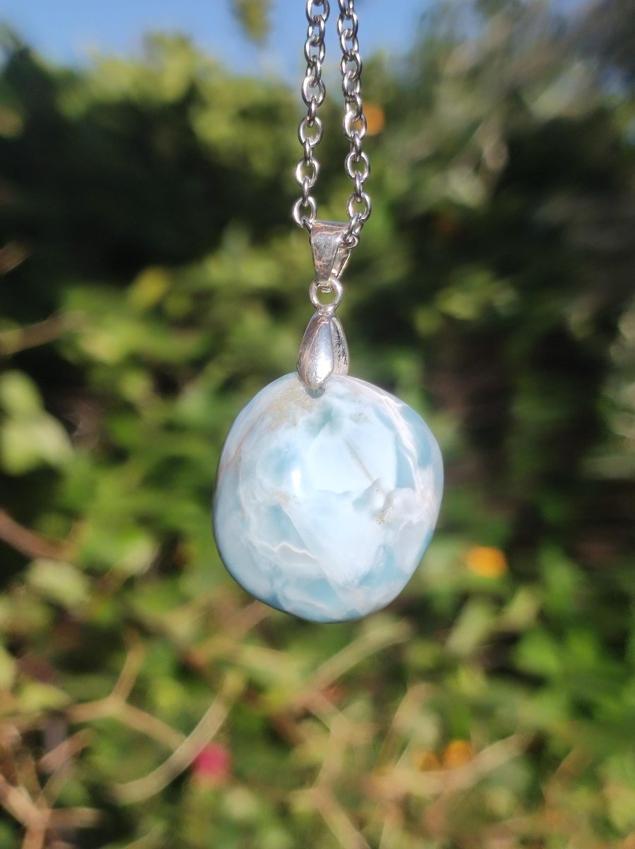 Larimar "Atlantis Stone"~ Edelstein Kette 925 Sterling Silber Öse ~HIPPIE GOA Boho Tibet Ethno Nature Heilstein Rarität Meerblau Himmel - Art of Nature Berlin