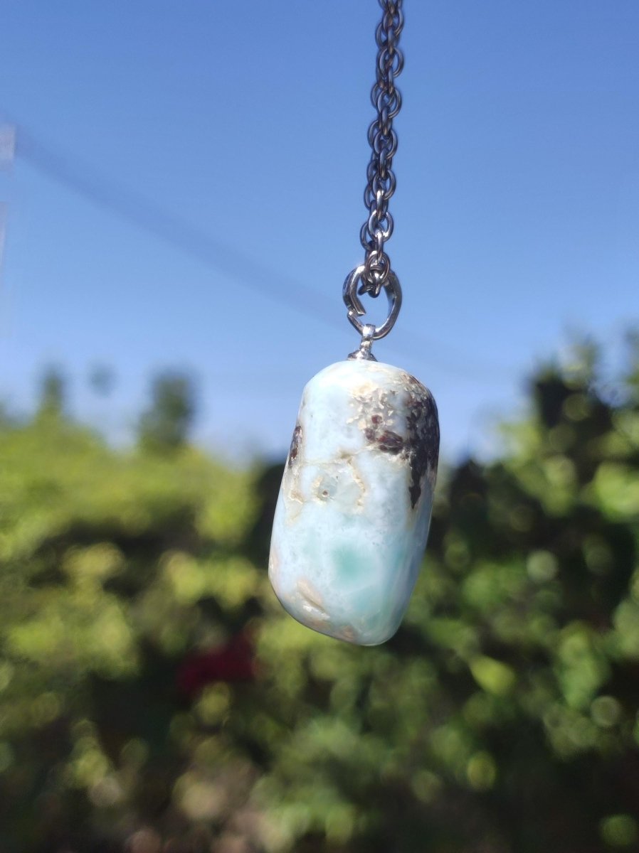 Larimar "Atlantis Stone"~ Edelstein Kette 925 Sterling Silber Öse ~HIPPIE GOA Boho Tibet Ethno Nature Heilstein Rarität Meerblau Himmel - Art of Nature Berlin