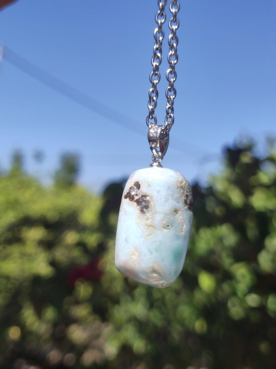 Larimar "Atlantis Stone"~ Edelstein Kette 925 Sterling Silber Öse ~HIPPIE GOA Boho Tibet Ethno Nature Heilstein Rarität Meerblau Himmel - Art of Nature Berlin