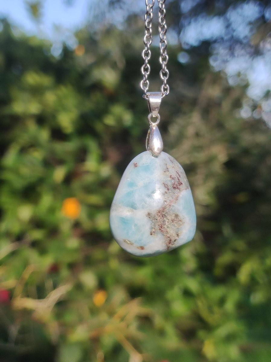 Larimar "Atlantis Stone"~ Edelstein Kette 925 Sterling Silber Öse ~HIPPIE GOA Boho Tibet Ethno Nature Heilstein Rarität Meerblau Himmel - Art of Nature Berlin