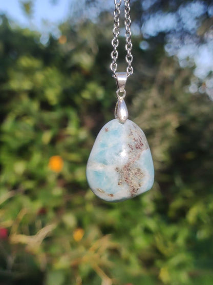 Larimar "Atlantis Stone"~ Edelstein Kette 925 Sterling Silber Öse ~HIPPIE GOA Boho Tibet Ethno Nature Heilstein Rarität Meerblau Himmel - Art of Nature Berlin
