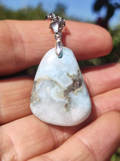 Larimar "Atlantis Stone"~ Edelstein Kette 925 Sterling Silber Öse ~HIPPIE GOA Boho Tibet Ethno Nature Heilstein Rarität Meerblau Himmel - Art of Nature Berlin