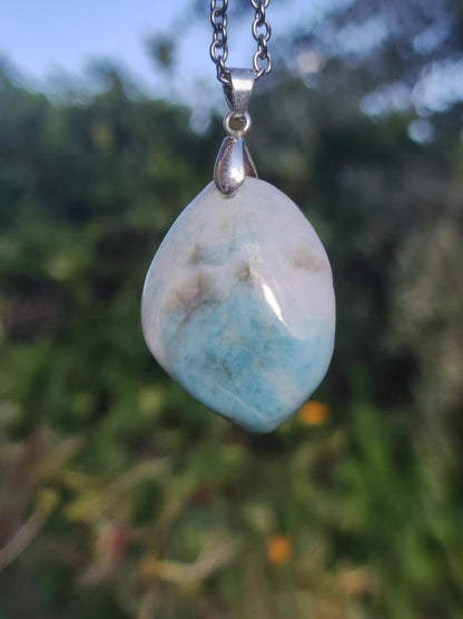 Larimar "Atlantis Stone"~ Edelstein Kette 925 Sterling Silber Öse ~HIPPIE GOA Boho Tibet Ethno Nature Heilstein Rarität Meerblau Himmel - Art of Nature Berlin