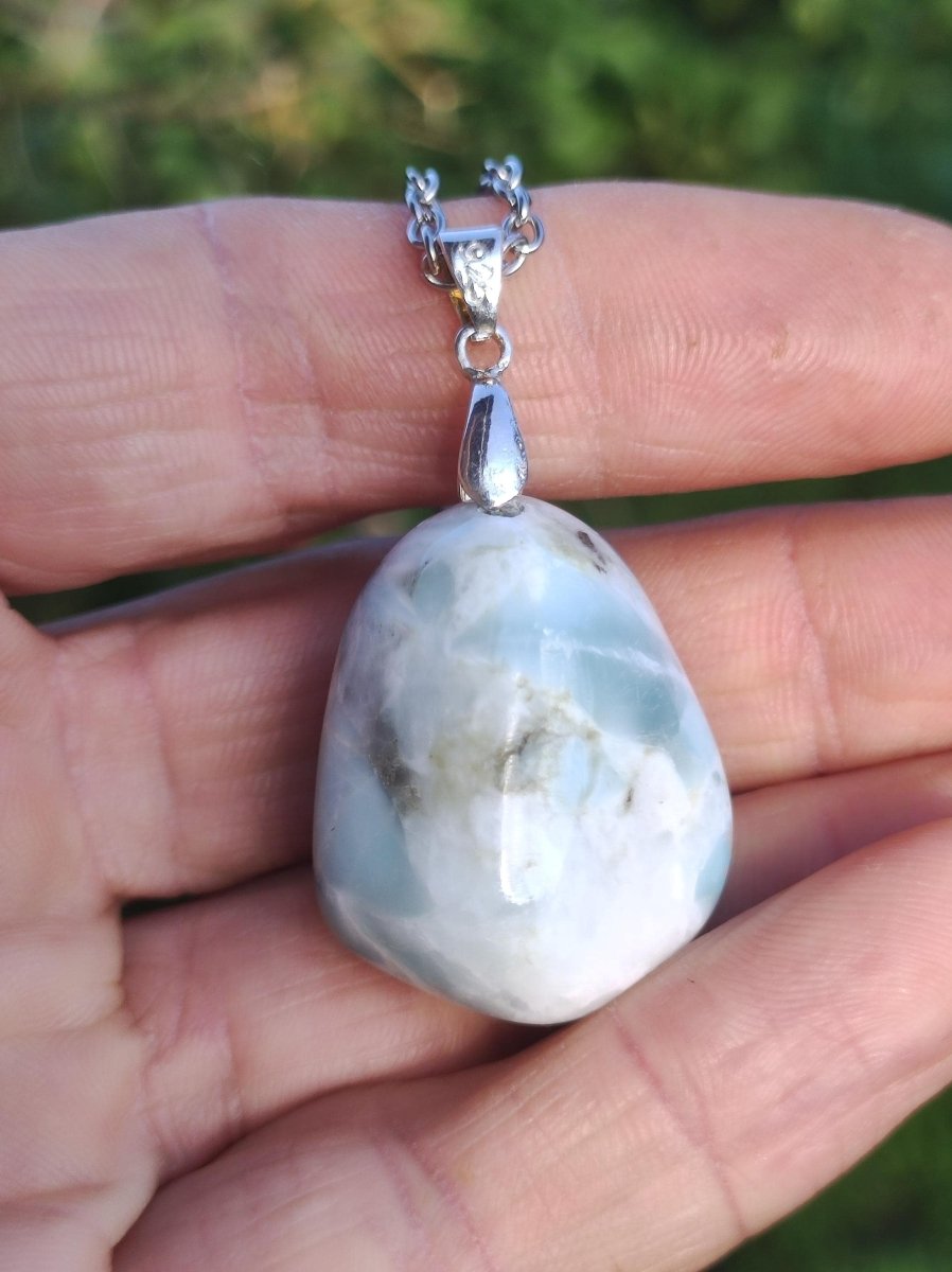 Larimar "Atlantis Stone"~ Edelstein Kette 925 Sterling Silber Öse ~HIPPIE GOA Boho Tibet Ethno Nature Heilstein Rarität Meerblau Himmel - Art of Nature Berlin